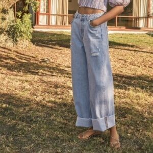 ZARA Cuffed Hem Wide Leg Hard Denim Jeans